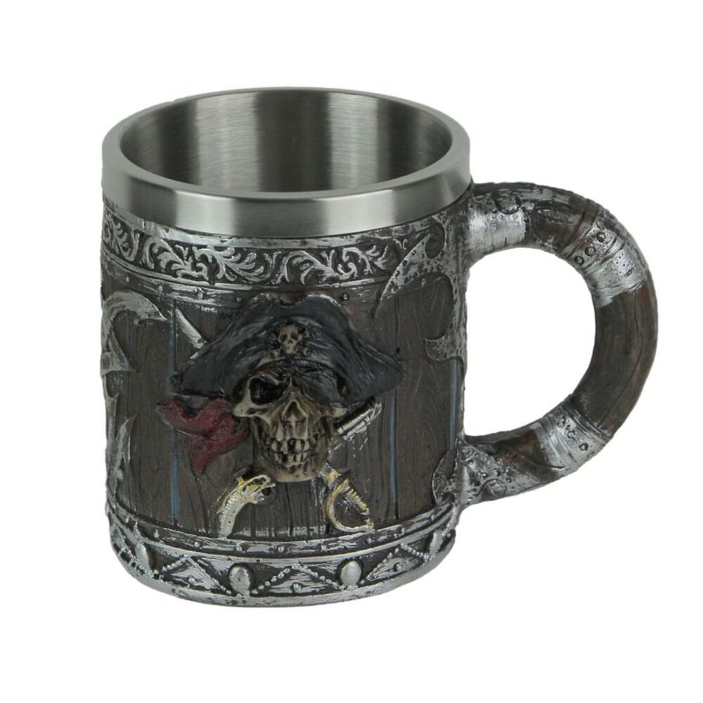 Wood Look Pirate Skull Drinking Tankard Gothic Coffee Cup Mug